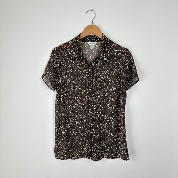 Christopher & Banks Brown Polka Dot Sheer Button Up Blouse Top Medium - Picture 1 of 5